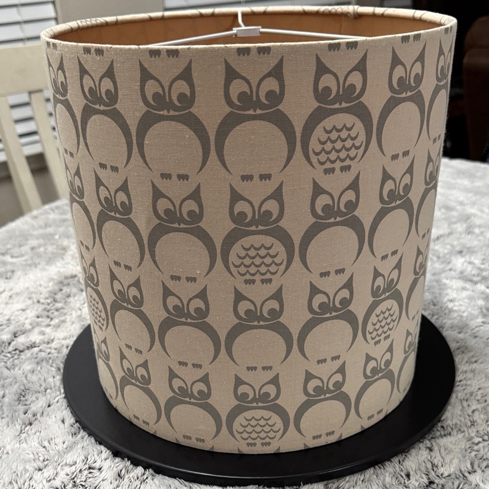 Drum Scandanavian Style Owl Bird Print Lamp Shade Tan Gray Home Animal Print